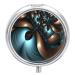 Round Pill Box Abstract Blue Brown Print 3 Compartment Medicine Pill Case Print Pill Organizer Decorative Metal Portable Pill Box Pocket Pill Box