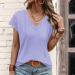 Lace Trim V Neck Women's Summer T-Shirt | Floral Embroidered Blouse (Purple, Size Small) - Buy Online on GoSupps.com