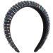 Minkissy Rhinestones Crystal Padded Headbands Blue Rhinestone Diamond Shiny Hairband Wide Glitter Beaded Hair Hoop for Women Party Wedding Headpiece Hair Accessories