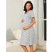 Sykooria Maternity Nightdress Nursing Nightgown - Short Sleeve Breastfeeding Sleep Shirt for Pregnant Women - Stripe Light Grey - Size L - Buy Online on GoSupps.com