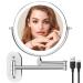 Wall Mounted Lighted Makeup Vanity Mirror 8 inch 1X/5X Magnifying Mirror with 3 Color Lights, Double Sided Bathroom Mirror with Dimmable LED Lights, 360° Swivel Extendable Shaving Light up Mirror Silver With 5x Magnification