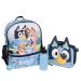 Bluey Girls & Boys Toddler 4 Piece Backpack Set for Kindergarten School Bag with Front Zip Pocket Mesh Side Pockets Insulated Lunch Box Water Bottle and Squish Ball Dangle