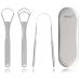 BRMDT Tongue Scrapers for Adults and Kids - Professional Tongue Cleaners Set for Oral Cleaning, Reduce Bad Breath, Medical Grade Stainless Steel Tongue Scrapers (3-in-1) with Carrying Case (Silver)