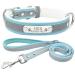 Senristar personalized reflective dog collar and leash set custom engraved warm food dog tape with name sign for small medium large dogs & cats L (width 2.5 cm neck circumference 34-45 cm) blue set