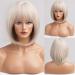 HAIRCUBE 12 Inch Blonde to White Bob Wig with Bangs | Ombre to Blonde Synthetic Heat Resistant Hair for Women - Creamy White - Buy Online on GoSupps.com