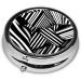 Black and White Geometric Round Pill Box Organizer | 3 Compartment Travel Pill Box | International Shipping Available - Buy Online on GoSupps.com