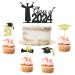 2024 Graduation Cupcake Toppers Gold and Black Glitter Class of 2024 Cake Toppers 2024 Grad Cap Cake Decorations for 2024 Graduation Theme Party Supplies A6-SLBYCP