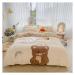 Cute Cartoon Bear Panda Applique Embroidery Velvet Fleece Bedding Set Singl Double Queen King Duvet Cover Bed Sheet Pillowcases Bedding Set (C 4pcs)