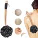 Long Handle Shower Sponge with Back Scrubber Brush, 2 Body Wash Puffs - Black Loofah Bath Sponges for Exfoliation | Men, Women, Elderly - Buy Online on GoSupps.com