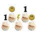 INNORU One Happy Dude Birthday Cupcake Toppers Smile Face 1st Birthday Party Decorations Smiley Face Baby Shower Hippie Birthday Wedding Party Decorations Supplies Pack of 24 Glitter