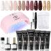 Modelones polygel starter set with UV lamp 20W poly gel nails yourself set brown glitter with 6 colors and slip solution base top coat nude pink acrylic nails for nail design make your own valentine's day dark red
