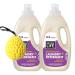 Natural Laundry Detergent Lavender Grapefruit 64 Loads Plant-Based Sulfate-Free Concentrated Laundry Detergent Liquid with Moofin Bath Sponge Eco-Friendly Packaging (Pack of 2)