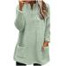 AMhomely Ladies Womens Soft Teddy Fleece Hooded Jumper Plus Size Double Fleece Casual Hoodies With Pocket V Neck Soft Fleece Hooded Sweatshirts Plain Pullover Tops Winter Lightweight Lounge Tops 04 Green L