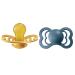 BIBS Supreme Baby Pacifier 2-Pack | Made in Denmark | BPA Free Dummy Soother Symmetrical Nipple. Natural Rubber Latex Size 2 (6-18 Months) Mustard / Petrol