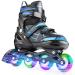 Hikole Inline Skate for Girls Boys Kids and Adult Women Adjustable Blades Roller Skates with Light Up Wheels for Indoor Outdoor Youth in Line Skating for Beginners Children Teen Blue & Black Large (Youth & Adult)