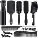 9PCS Hair Brush Set Round Brush and Paddle Hair Brush Great On Wet Long Thick Hair  Detangling Brush and Spray Bottle for Wavy Curly Hair  Meet Your Family's Daily Hair Care Needs Black-7 piece set