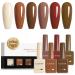 CANNI Brown Nude Gel Nail Polish - 6 Colors 9ML Brown Skin Tone Nude Roasted Chestnuts Beige Khaki Gel Nail Polish Set Soak off UV LED Nail Gel DIY Manicure Winter Nail Salon Chestnut Cake Set