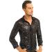 Sywiyi Men's Sheer Sequins Disco Party Shirt | Long Sleeve Clubwear Tee - Black XL - Buy Online on GoSupps.com