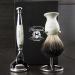 Mens Shaving Kit 3 Edge Razor With Black Badger Hair Shaving Brush Cone Shaped Razor Stand and Brush Stand Perfect Set For Men