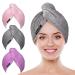 Microfiber Hair Towel Wrap POPCHOSE Ultra Absorbent, Fast Drying Hair Turban Soft, No Frizz Hair Wrap Towels for Women Wet Hair, Curly, Longer, Thicker Hair Grey + Pink + Purple 3 Packs