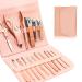 16Pcs Manicure Set Portable Nail Clippers Pedicure Kit Stainless Steel Nail Care Tools Cuticle Trimmer Professional Grooming Kit with Travel PU Leather Case for Thick Nails Men Women Parents Gift Pink
