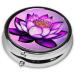 Purple Lotus Round Pill Box - Portable 3 Compartment Organizer for Travel & Purse - Buy Online on GoSupps.com