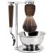 Favali Razor Set Razor brush Set 4 in 1 stainless shaving brush holder + shaving shell + shaving brush + wet razor men (compatible with Mach 3) - handles made of subdued ash and metal accents