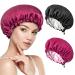 Kiiwah 2 pieces of sleeping hood silk double layer satin bonnet sleep cap night silk hood for sleeping adjustable sleeping caps Silk Silk bonnet silk hood for curls women and girls black red