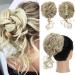 S-Noilite Claw Clip Messy Bun Hair Pieces Tousled Updo Hair Bun Hair Chignon Curly Wavy Hair Scrunchies Synthetic Ponytail Hair Extensions for Women - Sandy Blonde & Bleach Blonde 16P613