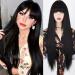 MISSQUEEN Long Black Wigs with Bangs  Straight Black Wigs for Women  Synthetic 30 Inch Long Straight Black Bangs Wig for Daily Wear