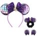 zhezesmila Mouse Ears Headband  Shiny Mouse Ears Hair Clips and Sequin Mouse Ears Velvet Scrunchies with Bow Hair Accessories for Girls Women Boys Birthday Party (Mermaid Purple)