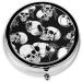 Black Skull Round Pill Box - 3 Compartment Mini Pocket Organizer for Travel & Vitamins - Buy Online on GoSupps.com