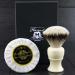 Collection Elegantly designed white badger hair shaving brush & shaving soap.