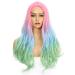 FAELBATY Colorful Wig Short Costume Wavy Wig Ombre Wig for Cosplay Girls and Women Party Wig (16" Rainbow Color) rainbow 210622