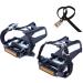 YBEKI Bike Pedals with Clips and Straps, for Exercise Bike, Spin Bike and Outdoor Bicycles, 9/16-Inch Spindle Resin/Alloy Bicycle Pedals, Half Year Warranty black