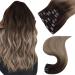 Easyouth Ombre Clip in Real Hair Extensions 16 Inch 120g 7Pcs Clip in Hair Extensions Balayage Brown to Blonde Clip in Human Hair Extensions Clip in Ombre Hair Natural 16" 2-7Pcs Clip #2/6/18