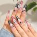 24Pcs Coffin False Nails - Long Ballerina Press on Nails - Halloween Ghost Spider Designs with Plastic Diamond Acrylic Stick on Nails for Women and Girls (Black & Red Edge)