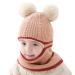 Baby Balaclava Kids Winter Warm Hat Scarf Warm Knitted Hood Hat with Double Pom Pom Design Beanie Caps for Baby Girls Boys Cute Small Bear Winter Hat B-C One Size