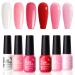 Gellen Red Gel Polish Set 6 Colors Red Rose Pink Jelly Gel Nail Polish Set French Tip Gel Polish Set Soak off U/V Light Cured Nail Art Valentines Gifts for Her 6pcs - Red Pink Set