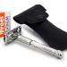 Security razor & leather cover - Double Edge Twist to Open/Butterfly Shaver for Men - Wet Shaving Classic - ready for use with a free blade package
