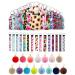 60 Pieces Empty Travel Bottles with Keychain Holders Set 15 Wristlet Keychain 15 PomPoms Keychains 15 30ml Refillable Bottle Multiple Style