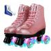 XUDREZ Roller Skates for Women Men Shiny PU Leather High-top Roller Skate Shoes for Beginner Classic Double-Row Roller Skates, Indoor Outdoor Roller Skates Crystal Pink Flash Wheels 42