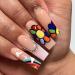 BABALAL Coffin Press on Nails Long Fake Nails Nude Glossy Glue on Nails 24Pcs Ballerina Acrylic Nails Rhinestones Stick on Nails Rainbow Nails for Women & Girls J23