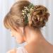 Bride Wedding Hair Comb - Crystal Rhinestone Pearls Silver Leaf Hair Piece, Green Homecoming Party Accessory - Buy Online on GoSupps.com