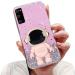 Tivenfezk Nadoli for Samsung Galaxy A51 astronaut Hidden Stand Shell caricature glitter stand soft silicone bling transparent protective cover samsung galaxy a51 pink
