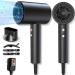 Ionic Hair Dryer, 1875W Professional Salon Matte Metal Body Negative Ions Hair Blow Dryer, Multi-Protection & Noise-Cancelling Hair Dryer, 4 LED Heating/Cooling Modes with 1*Nozzle+3*Hair Clips, Black