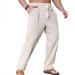 Plilima Linen Pants Men Long Summer Pants Men Light Loose Fit Leisure Pants Yoga Pants Men Holiday Beach Pants L Khaki