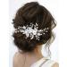 Latious Silver Flower Bride Wedding Hair Comb Pearl Bridal Side Comb Crystal Hair Piece Leaf Hair Accessories for Women and Girls (Silver)