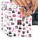 Pink Halloween Nail Stickers 10 Sheets Self-Adhesive Nail Decal Ghost Skull Witch Nail Art Decoration Design Supplies