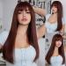 HAIRCUBE Long Reddish Brown Wigs for Women with Highlights Straight Wigs with Bangs for Everyday Reddish Brown with Highlights